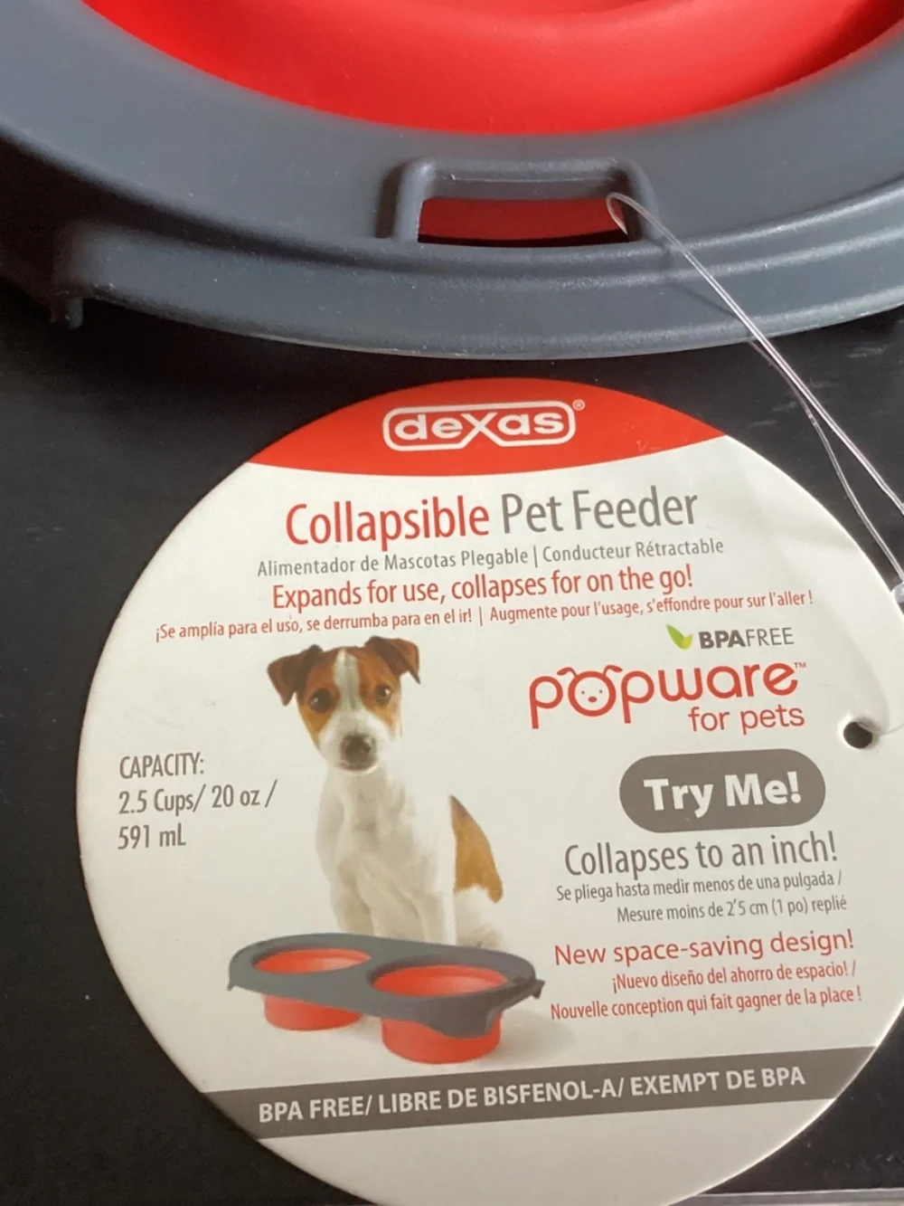 NWT Dexas Collapsible Double Silicone Pet Feeder 2.5 Cup or 20oz Brand New